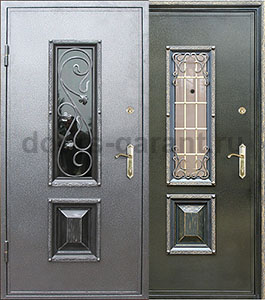 Порошковая дверь: Порошковое напыление со стеклопакетом и ковкой